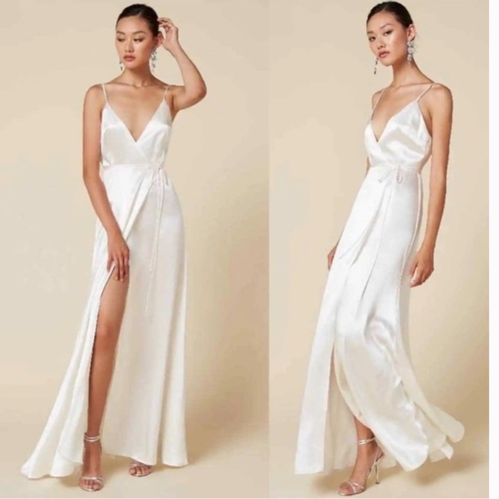 NWT Reformation Silk Bridal Alexandria Wrap Maxi Dress in Ivory White Cream - Picture 4 of 12